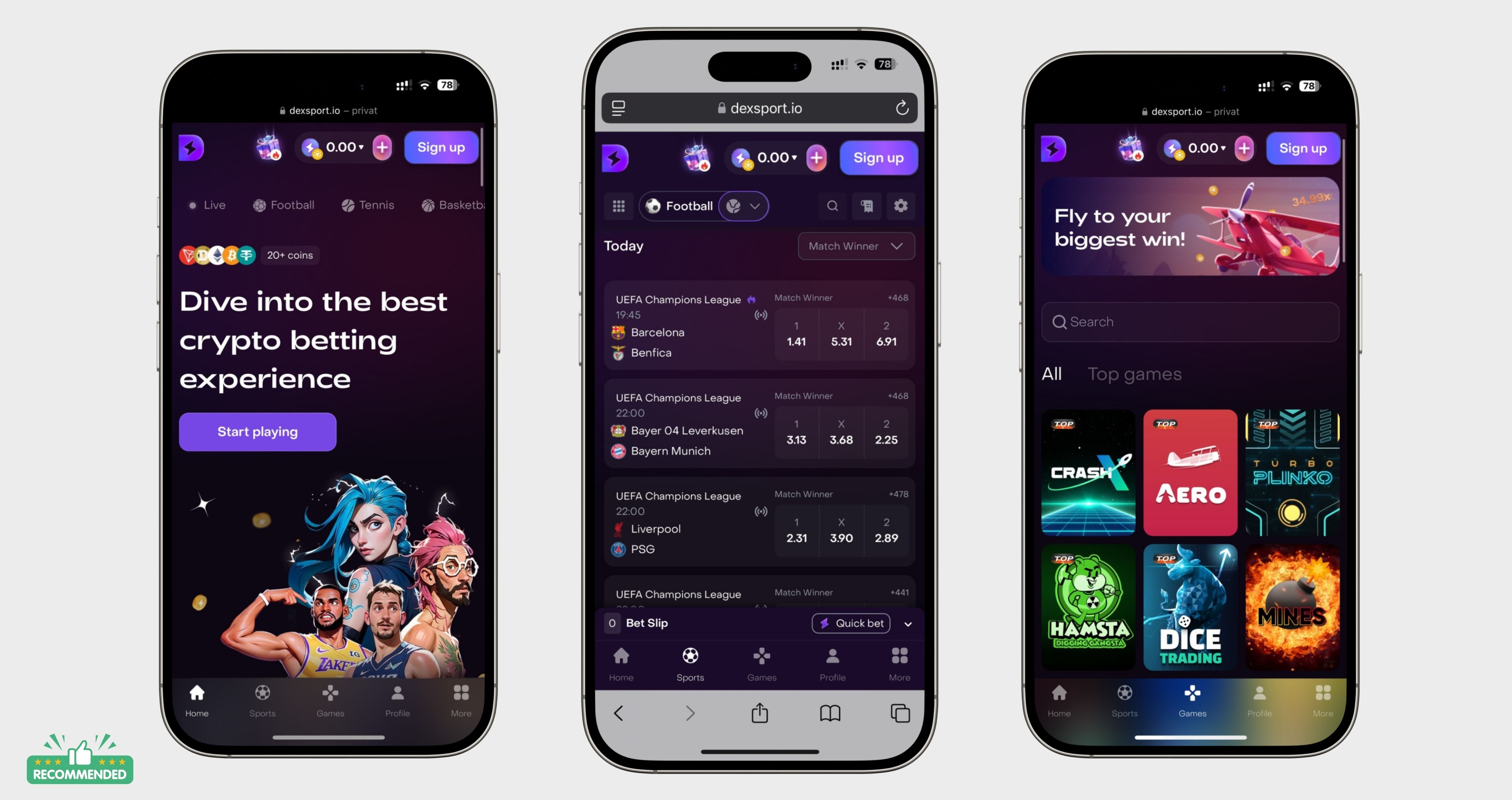 Vibrant screenshot of Dexsport live sportsbook interface displaying no-KYC crypto betting on major leagues like NFL and soccer with connected wallets like MetaMask
