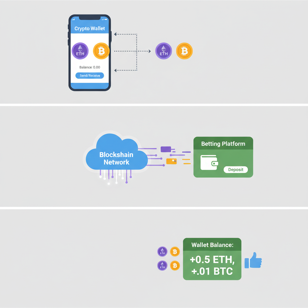 crypto wallet funding ETH BTC on betting platform, clean digital transfer animation