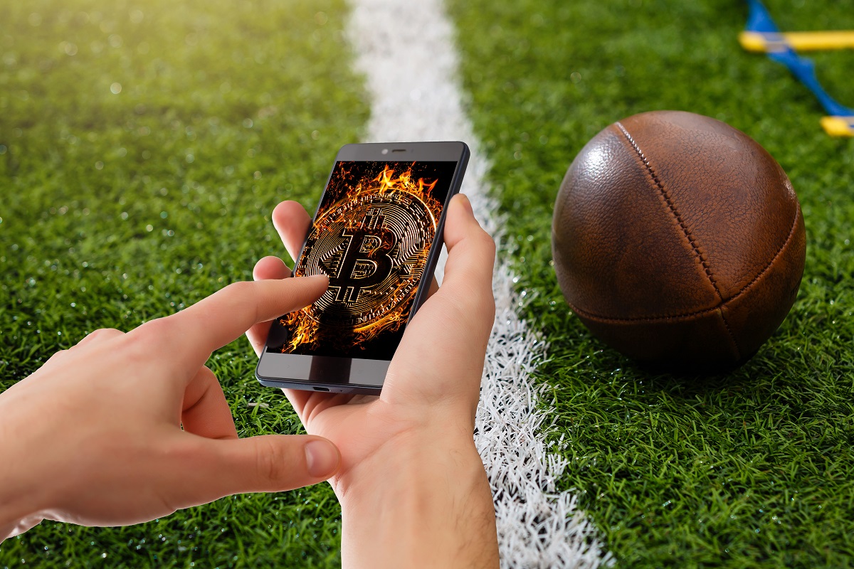Visualization of real-time sports scores data streams integrating with a blockchain network, symbolizing secure and transparent sports data transfer.