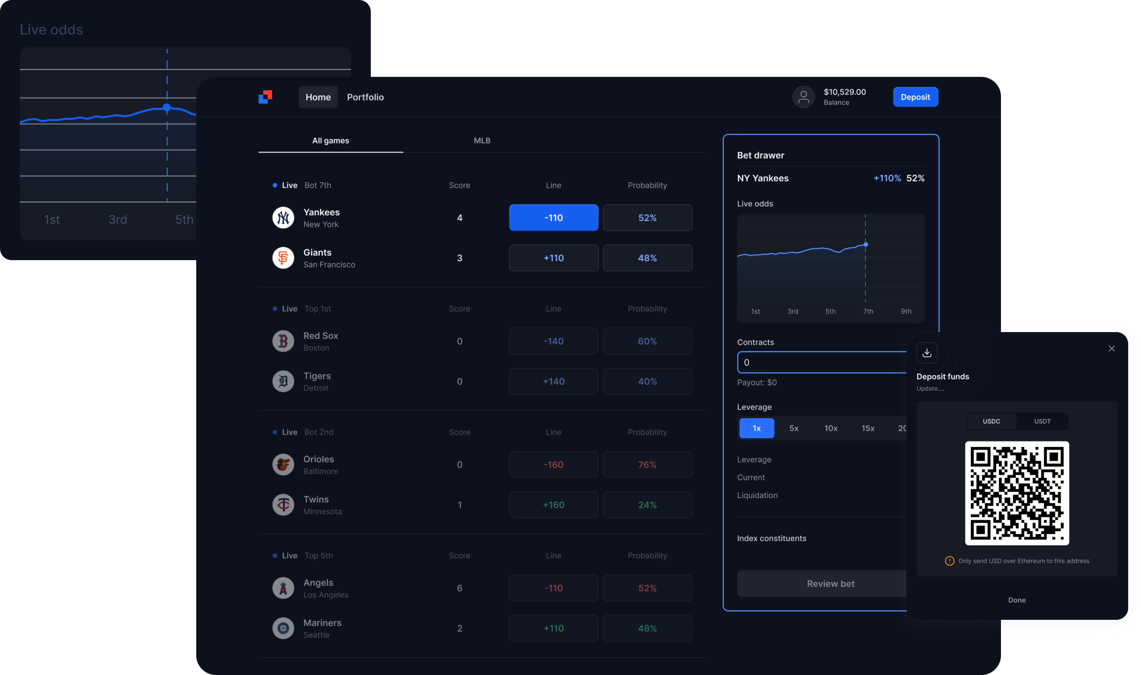 Live sports match with blockchain overlays and real-time betting odds displayed, illustrating on-chain sports betting technology